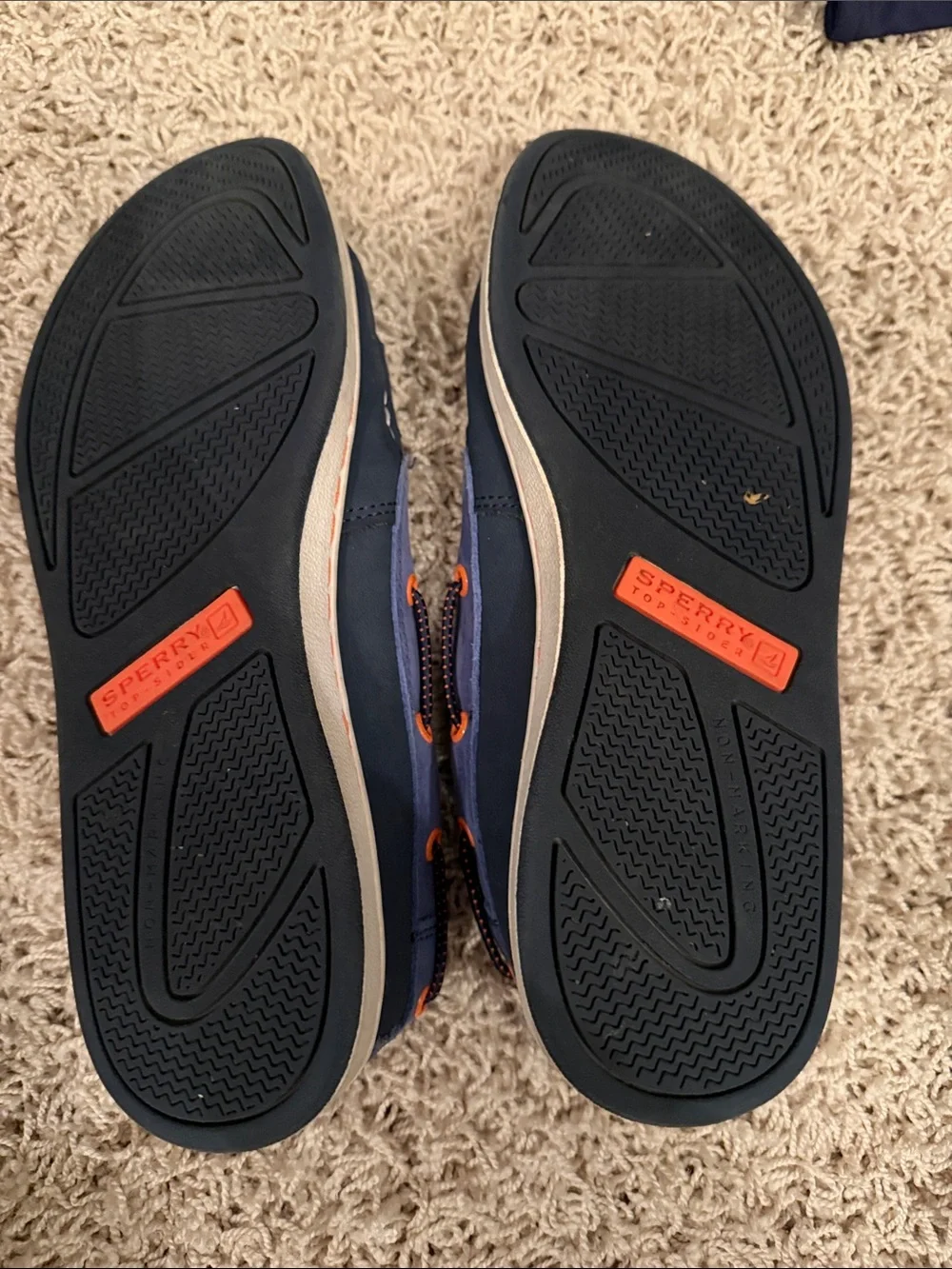 Sperry Navy and Light Blue Boat Shoes with Orange Details Big Kids Size 5
